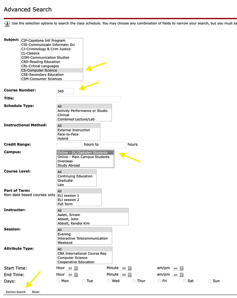 Advanced search options