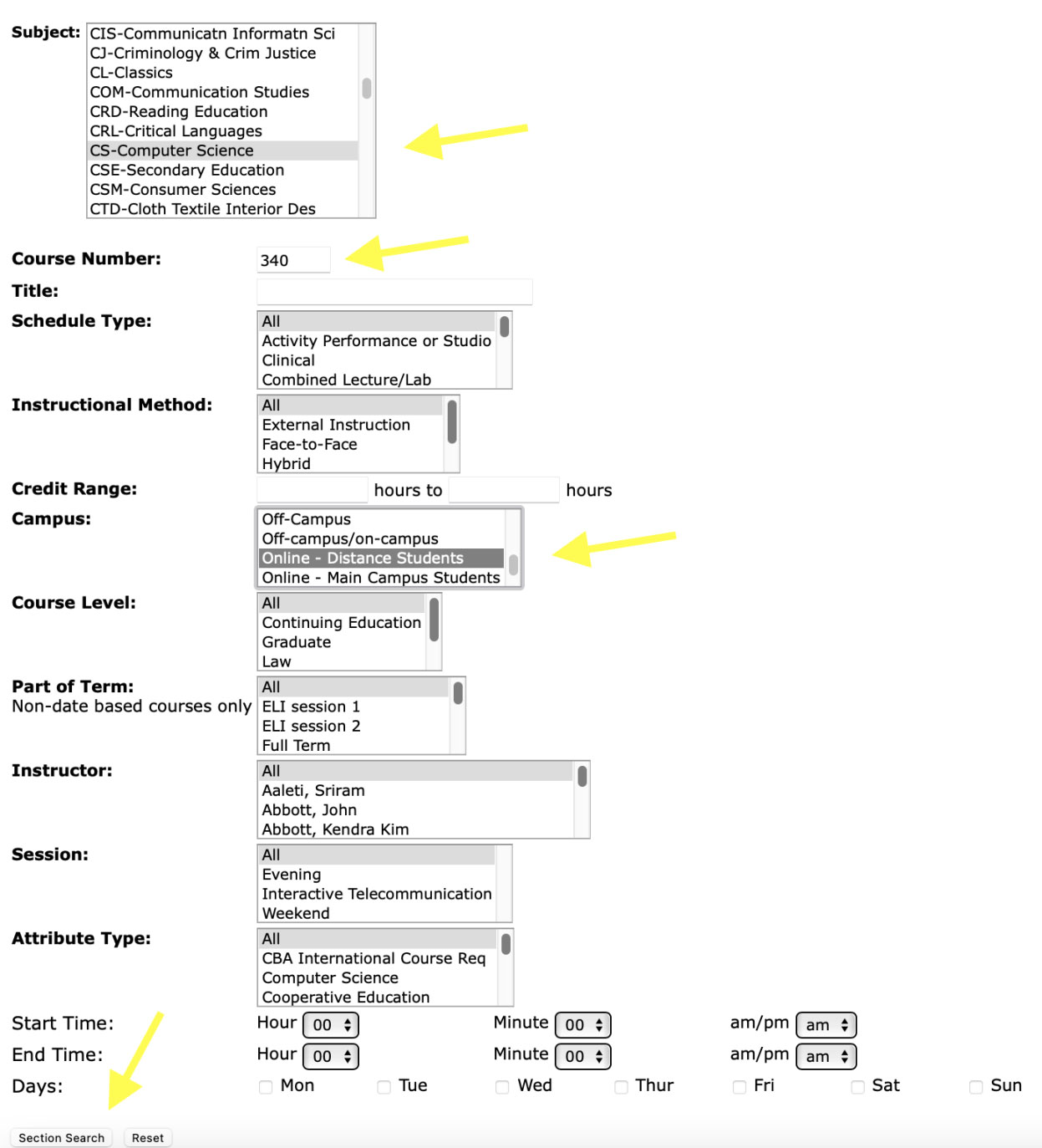 List of courses and how to register