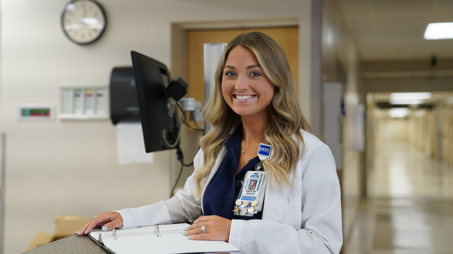 Kaitlyn seen in her nursing scrubs at DCH hospital