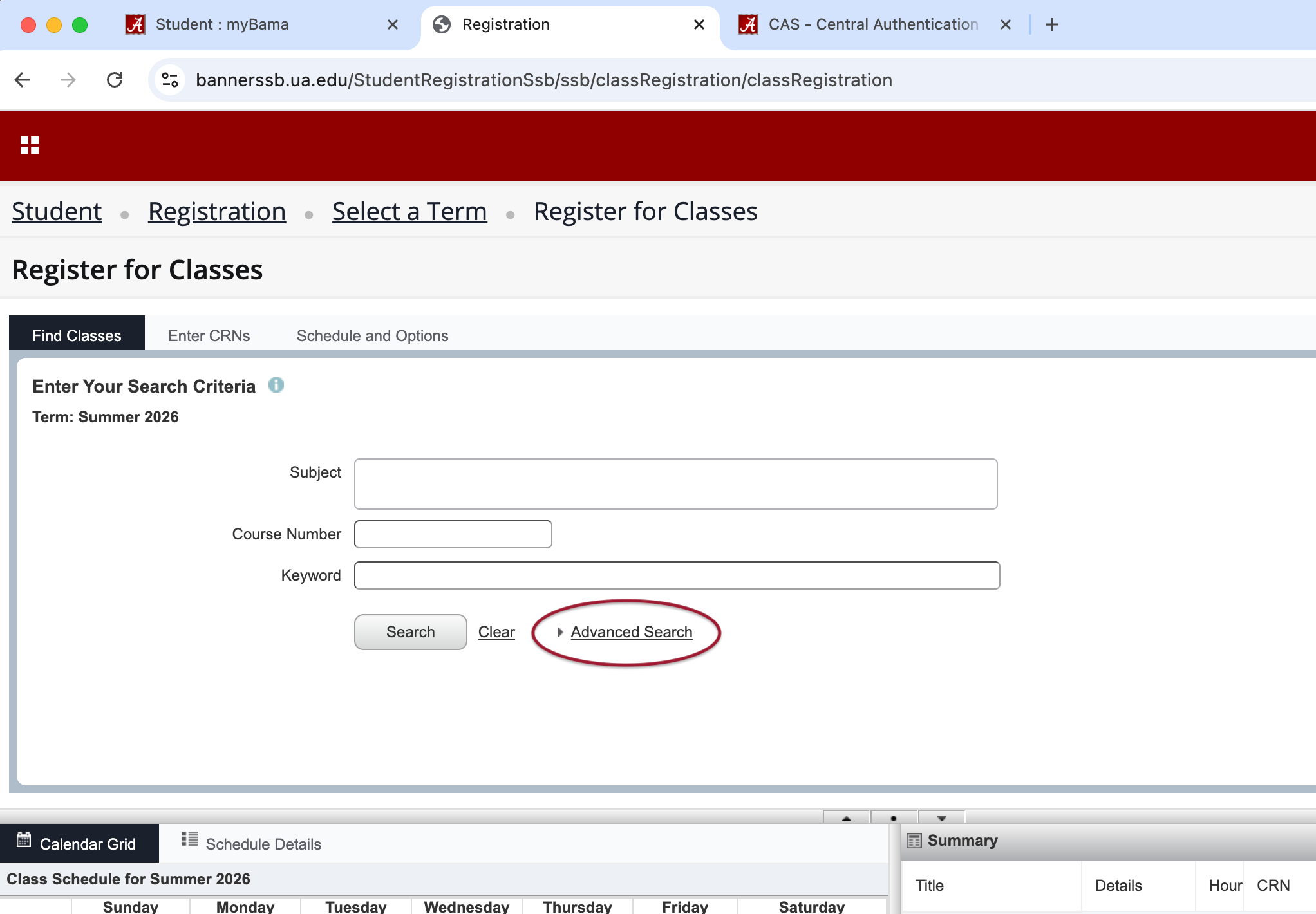 Advanced search for classes