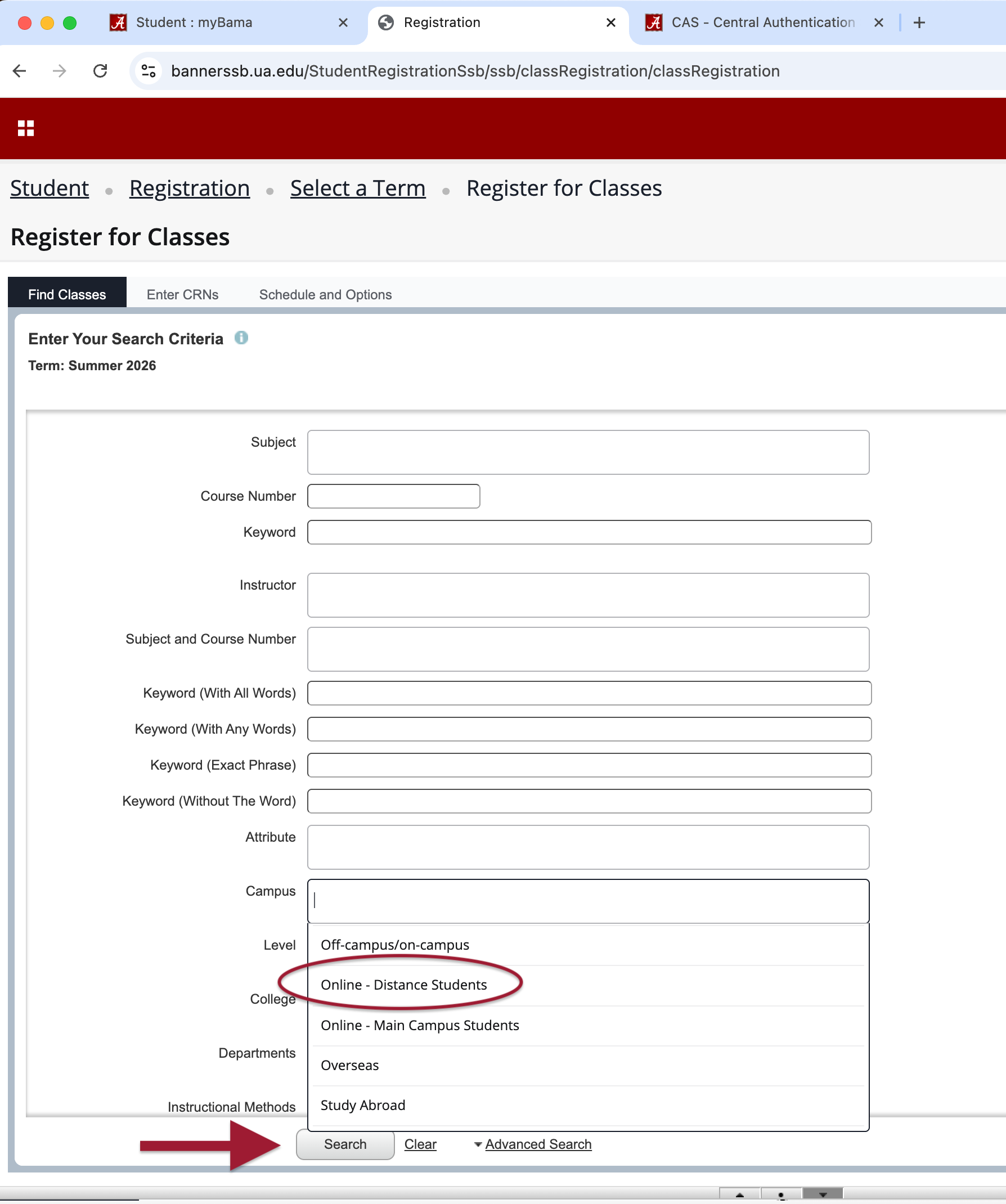 Narrow your course search criteria