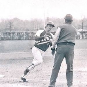 Keith playing baseball for UA - black and white photo